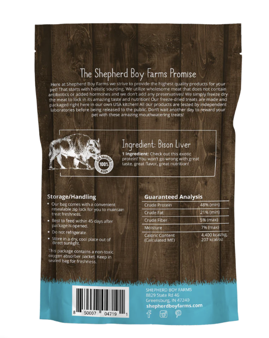 Shepherd Boy Farms | Freeze Dried Raw Treats - Bison Liver, Small (3oz)