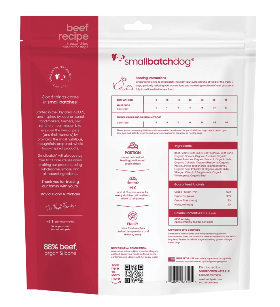 Small Batch | Dog Sliders Beef Freeze Dried Food | 14oz