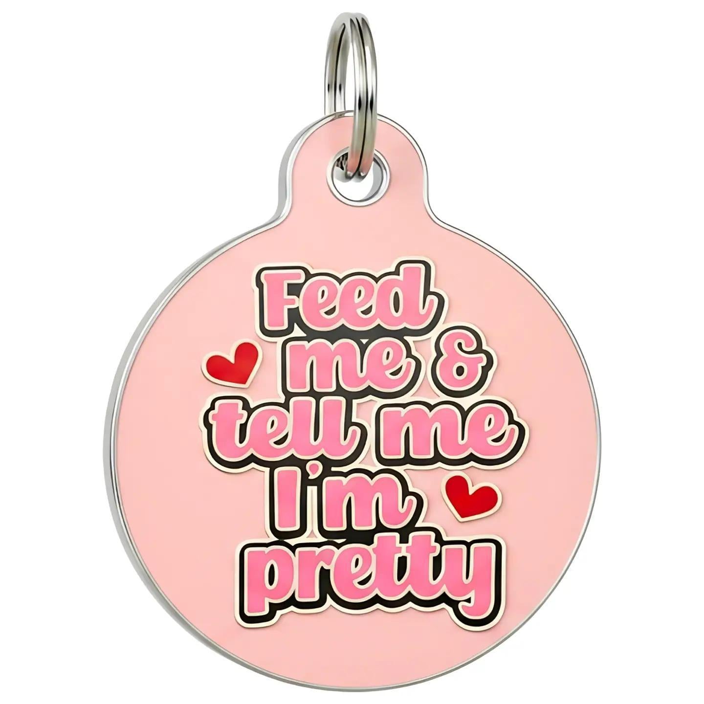 Bad Tags | Enamel Pink Dog Tag with Scannable Pet Id | Tell Me I'm Pretty