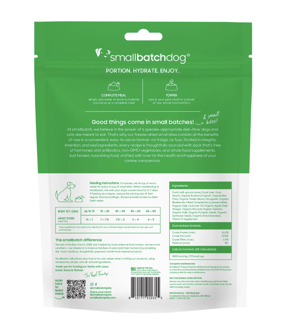 Small Batch | Dog Freeze Dried Duck Bites | 7oz