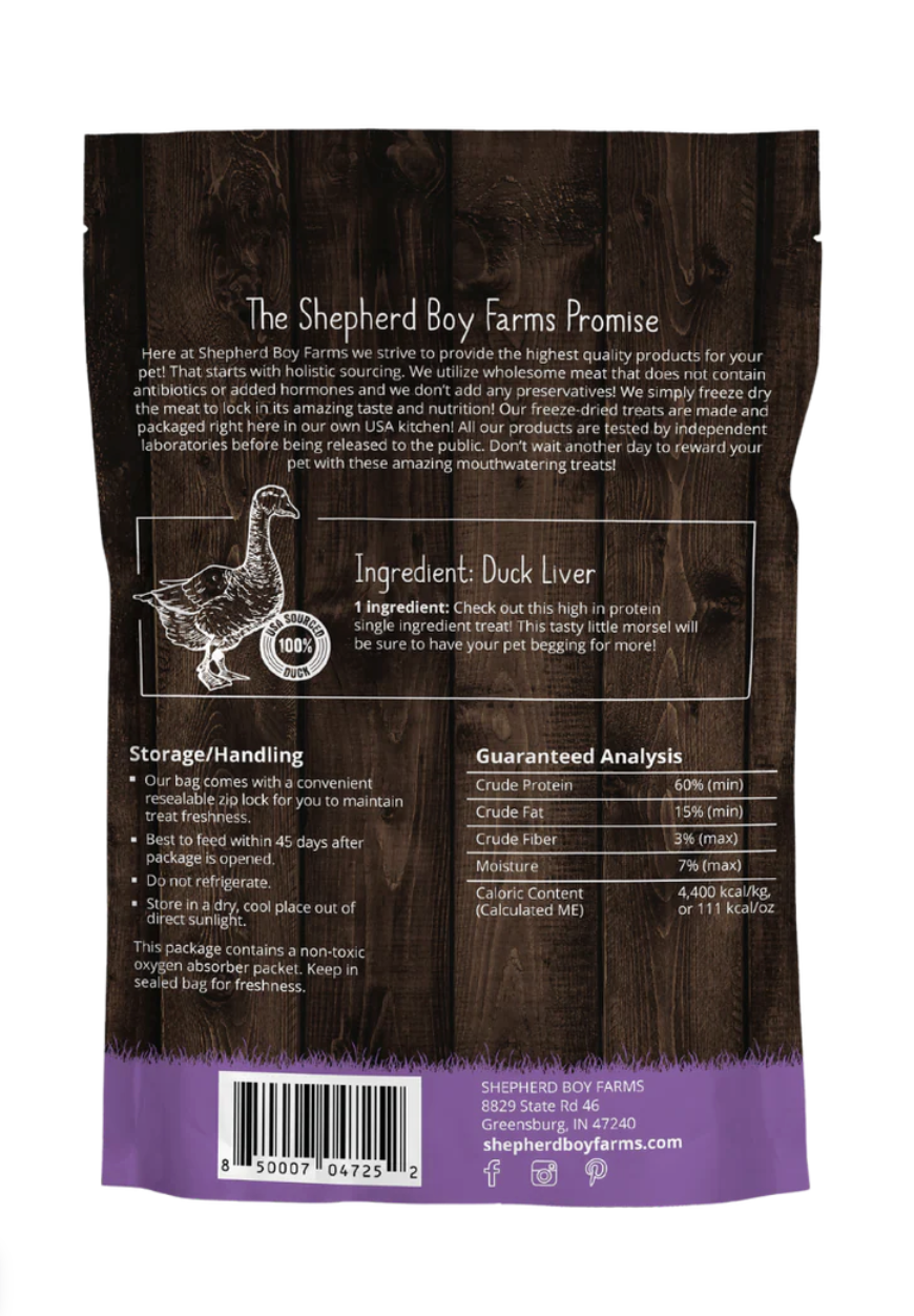 Shepherd Boy Farms | Freeze Dried Raw Treats - Duck Liver, Small (3oz)