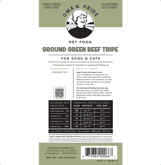 Oma's Pride | Frozen Green Beef Tripe | 1lb