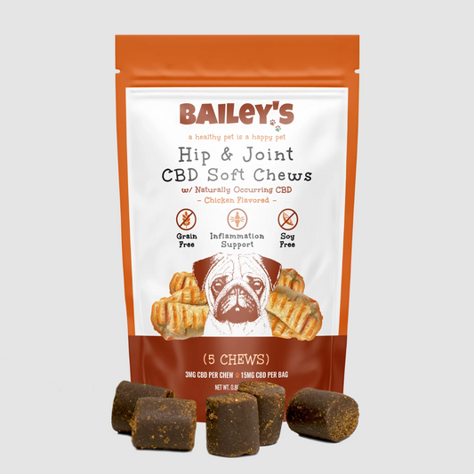 Bailey's | On The Go 5ct Pack | Hip & Joint CBD Soft Chews | Chicken Flavor