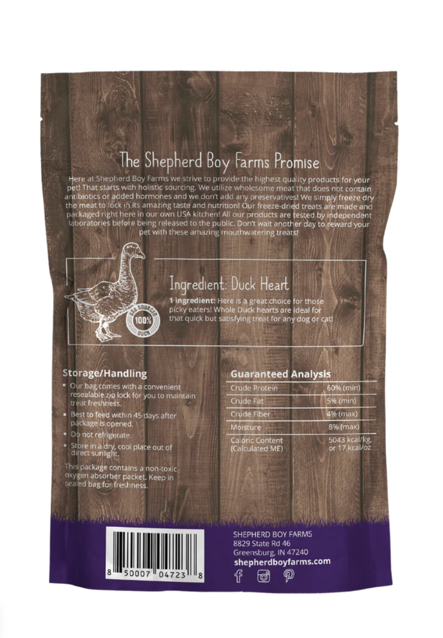 Shepherd Boy Farms | Freeze Dried Raw Treats | Duck Hearts | 3oz