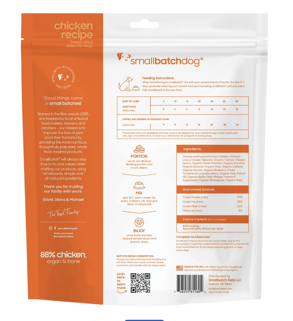 Small Batch | Dog Sliders Chicken Freeze Dried Food | 14oz