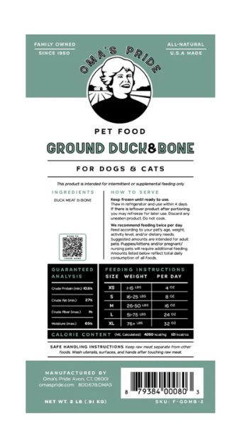 Oma's Pride | Ground Duck & Bone | 1lb