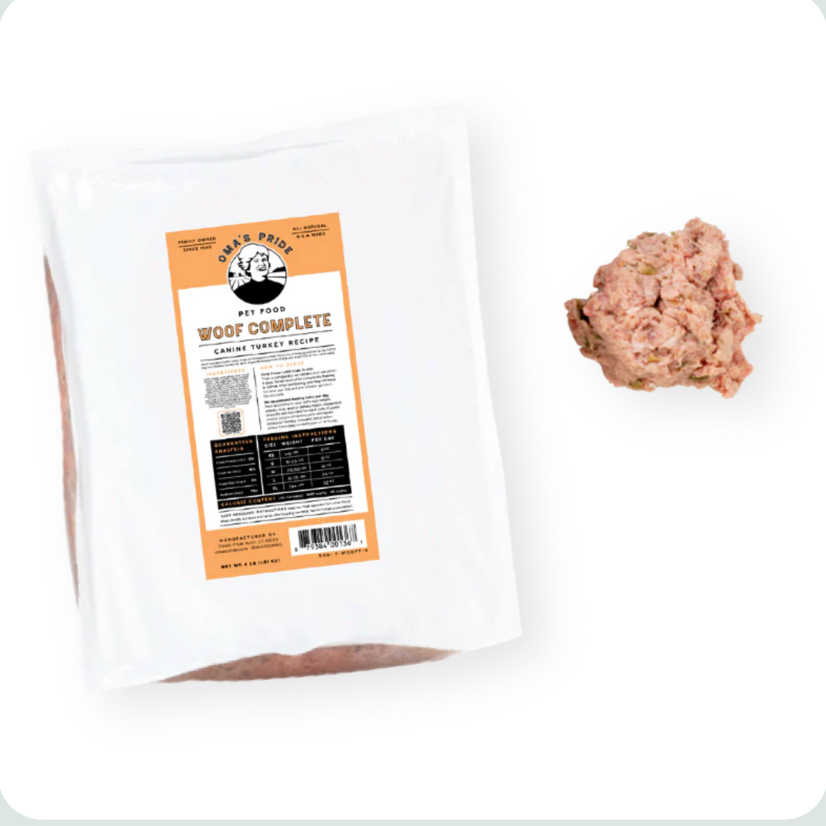 Oma's Pride | Woof Complete Frozen Dog Recipes |Turkey | 1 Lb