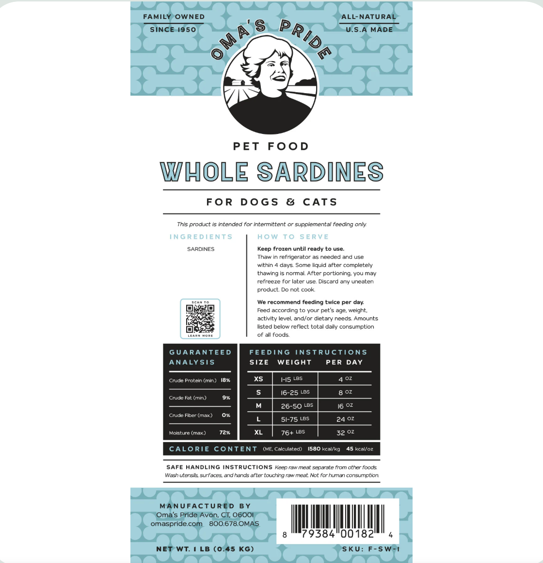 Oma's Pride | Frozen Whole Sardine | 1lb